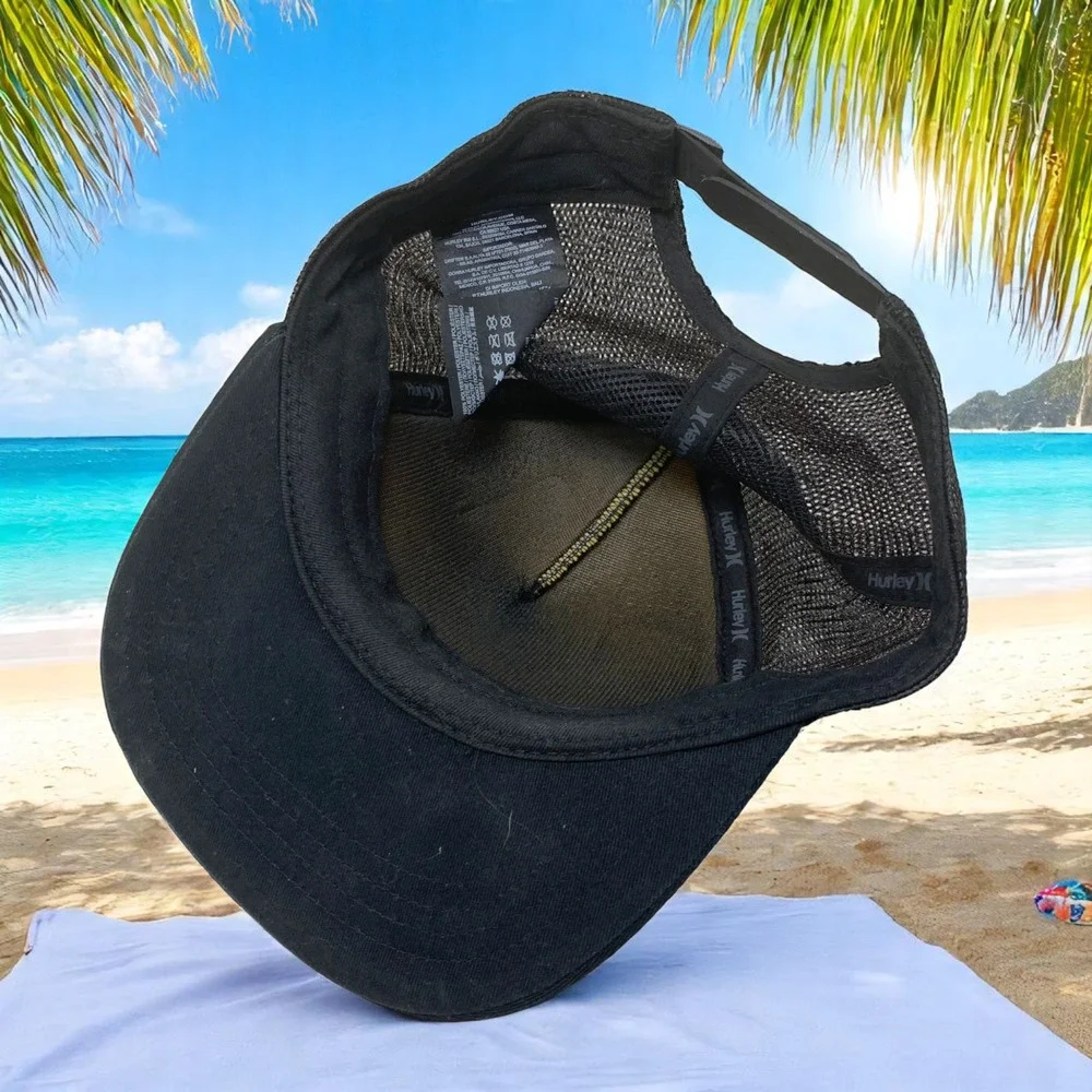 Hurley Tropical Floral Print Black Mesh Snapback Trucker Hat Cap Skater Beach